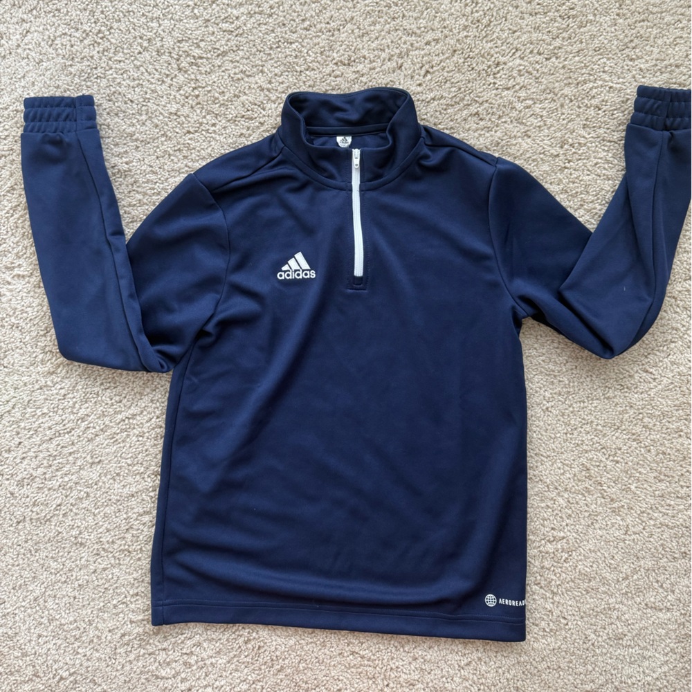 Boys navy blue Adidas half- zip, size M (11-12 years)